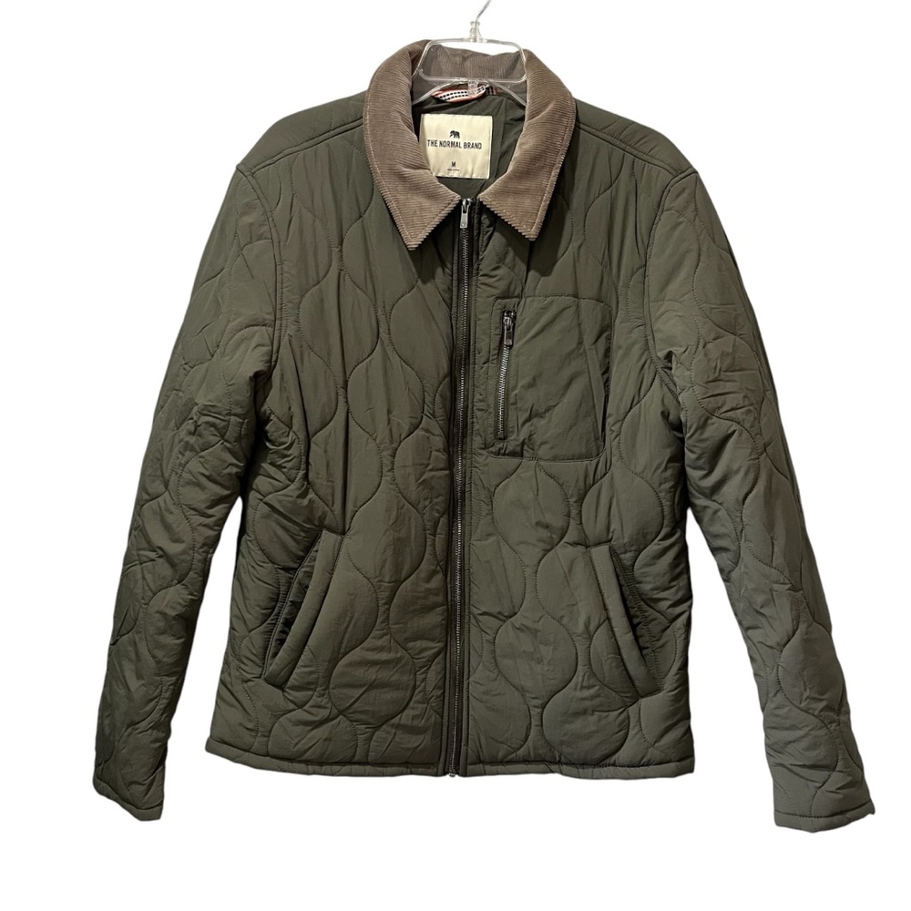Normal Brand Men's Size Medium Quilted Jacket Lined Green Full Zip Collared